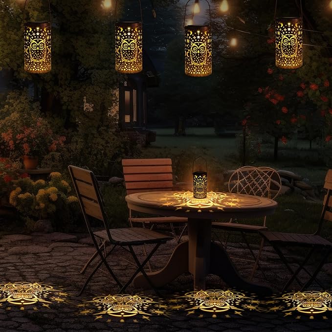 VIHOSE 4 Pack Owl Solar Lanterns Owl Solar Lights Outdoor Garden Waterproof Lights Hanging Garden Decor for Patio Yard Deck Porch Balcony Lawn Gardening Decoration Gifts