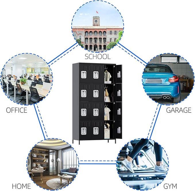 METAN Metal Locker for School Office Gym Bedroom, 12 Doors Black Steel Storage Locker Cabinet for Employees, Industrial Storage Locker, Assembly Required (12 Door-Black)