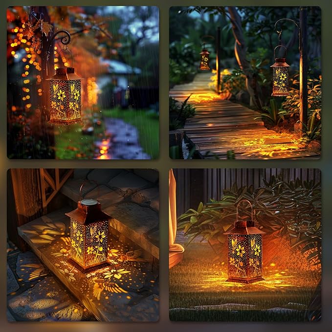 Homemory Hummingbird Solar Lanterns Waterproof, Metal Hanging Hollowed-Out Metal Decor Lantern, LED Outdoor Decoration for Outside LED Lanternse for Yard, Backyard, Porch, Lawn