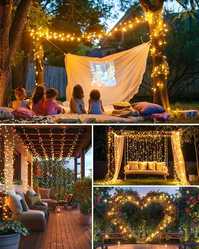 Brightown Solar String Lights for Outside, 2 Packs Total 39.2Ft 480 LED Solar Fairy Lights for Outdoor Waterproof, Firecracker Twinkle Lights with 8 Modes for Patio Party Garden Yard Home, Warm White