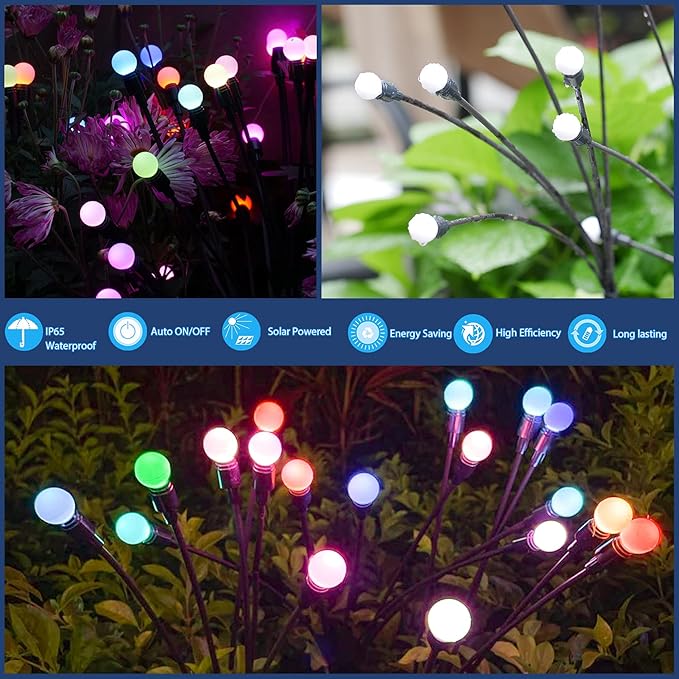 TONULAX Solar Garden Lights, Starburst Swaying Light - Swaying When Wind Blows, Solar Lights Outdoor Decorative, Color Changing RGB Light for Yard Patio Pathway Decoration(6 Pack)