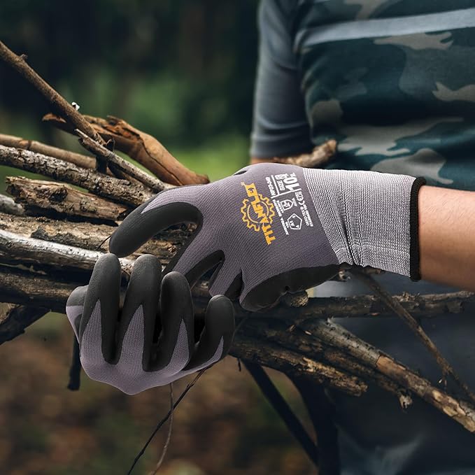 TitanFlex Work Gloves Microfoam Nitrile Coated Men Women, Safety Warehouse Gloves with Grip, Touchscreen, Seamless Knit Nylon