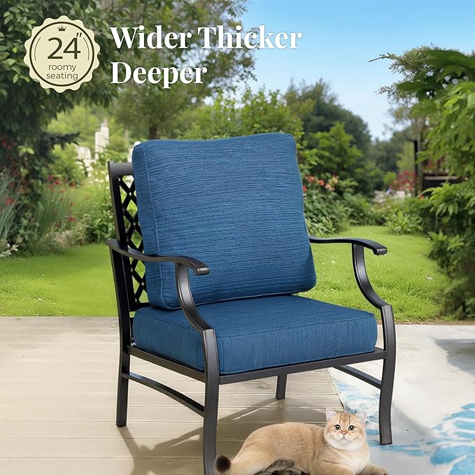 Patio Furniture Set 6 pcs, Outdoor Patio Furniture, 1 X 3-Seat Sofa, 4 X Single Chairs, 1 X Coffee Table and 5.75" Extra Thick Cushion, Patio Conversation Set,Gemstone Blue