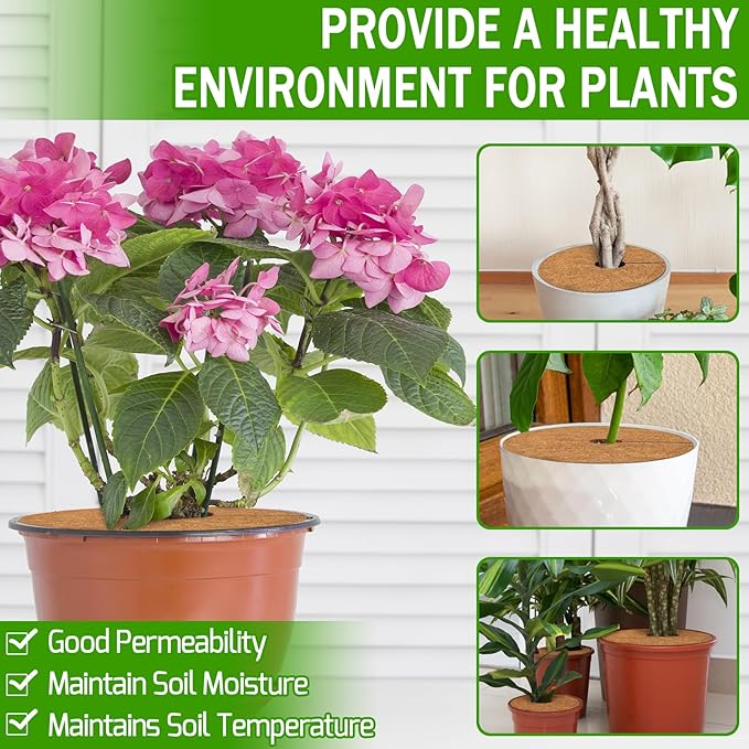 ZeeDix 10 Pack 14 Inch Coconut Fiber Mulch Ring, 100% Natural Coco Coir Tree Ring Mulch Mat Plant Protector Mat, Coconut Coir Discs Plant Pot Soil Cover for Indoor Outdoor Plants, Garden Decoration