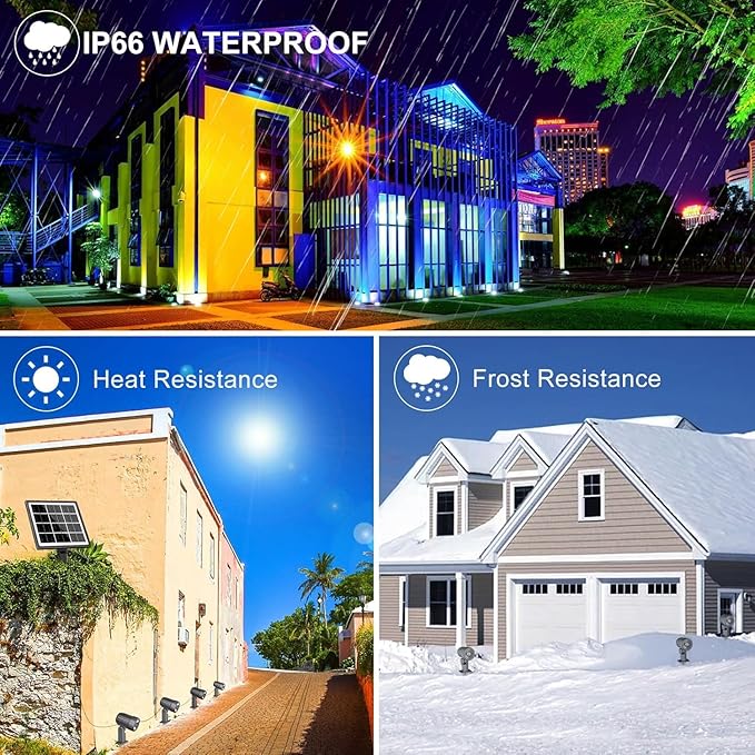 CLY 4-in-1 Solar Spot Lights Outdoor Color Changing, Solar Landscape Spotlights RGB Lighting IP66 Waterproof 45.93ft Cable Auto ON/Off Adjustable Garden Spotlight for Yard, Garden, Pool, Lawn, Statue