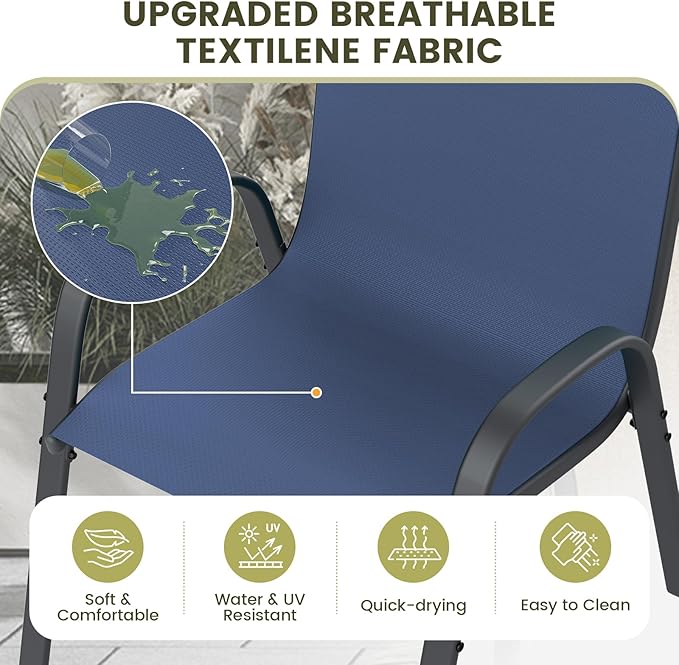UDPATIO Patio Chairs Set of 2, Stackable Outdoor Dining Chairs with High Back, Breathable Textilene Fabric Outdoor Chair All Weather, 350LBS Capacity for Garden, Backyard (Blue)