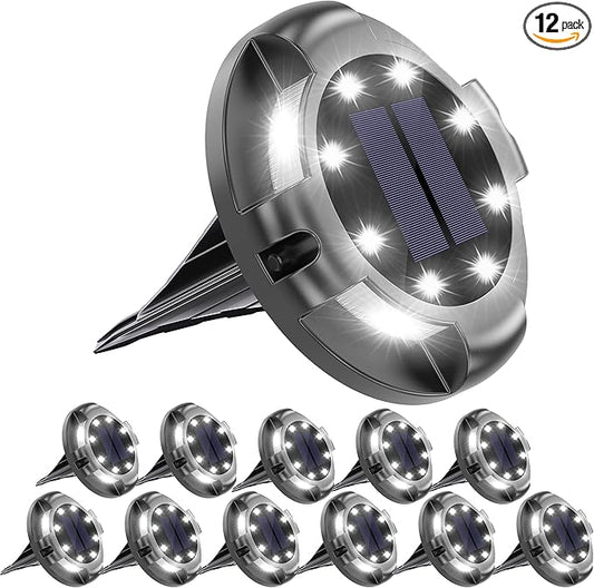 Biling Solar Outdoor Lights - 12 Pack, Bright Uplight Sidelight, Waterproof Deck Lights for Yard, Walkway, Garden, Poolside (White)