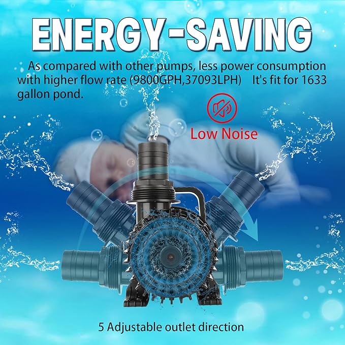 WaterRebirth (2200GPH-120W,UL listed) High Flow Large Fountain Submersible Water Pond Sump Pump Aquarium Electric Waterfall Pump Outdoor PS-2200