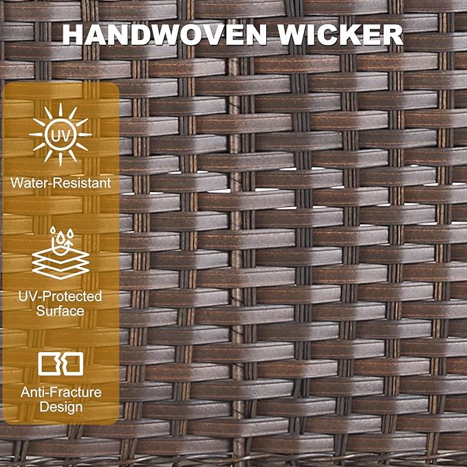 Patio Furniture Set, All Weather 3 Pieces Wicker Outdoor Small Sectional Set, 5" Thick Rattan Conversation Set with 3-seat Sofa and Ottoman for Lawn, Garden, Blue/Brown Wicker