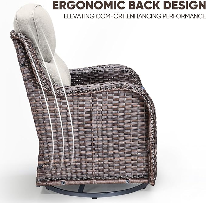 Swivel Patio Chairs sofa Set of 5 with 6" Thick Cushion - Wicker Outdoor Swivel Rocker Patio Chair ,Sofa/Glass coffee table, High Back Comfortable Outdoor Glider Chairs - Brown Wicker | Beige Cushions