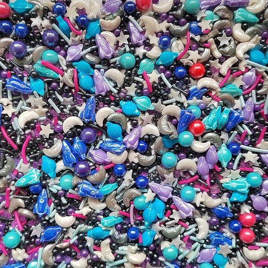 Homankit Space Theme Sprinkles Planet Moon Rocket Stars Sugar Sprinkle Baking Cake Cupcake Ice Cream Donut Decoration 3.35 Ounces