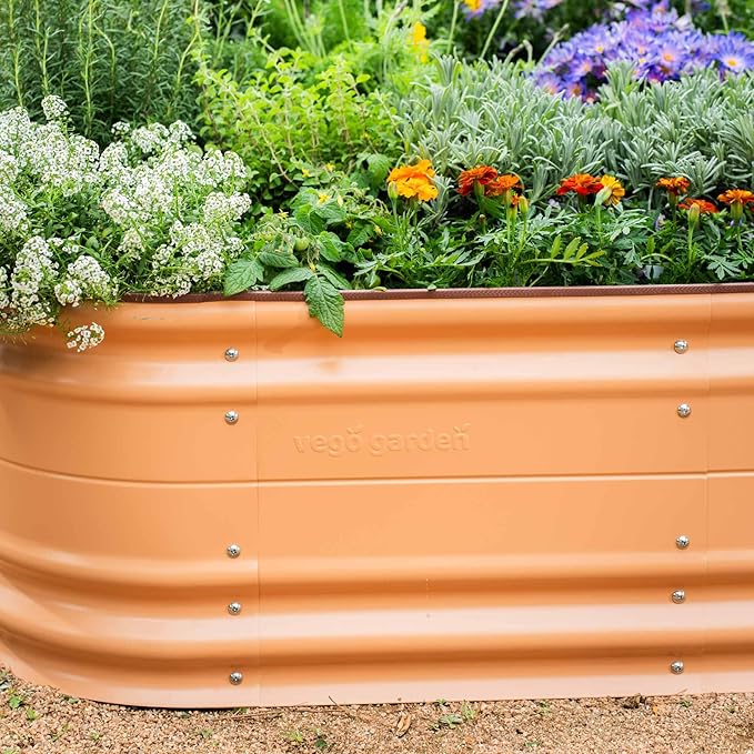 Vego garden 17" Tall 9 in 1 Novel Metal Raised Garden Bed Kits Modular Planter Beds with 2 in 1 Wrench & Magnetic Plant Tags for Vegetables Flowers, Terra Cotta