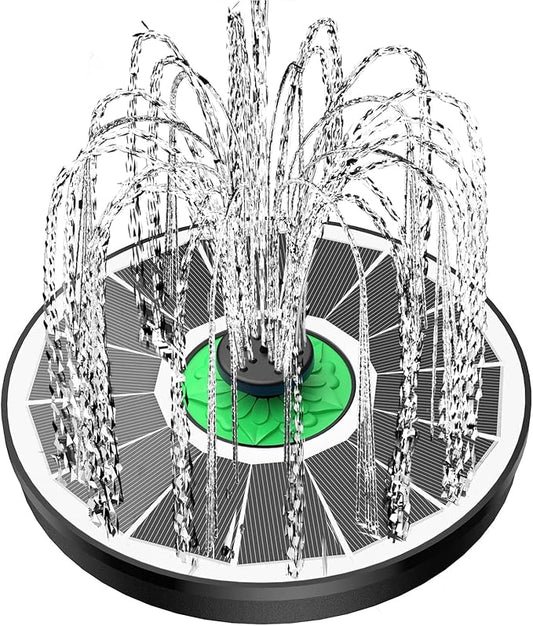 Solar Fountain for Bird Bath Glass - No Battery, 3.5W Solar Bird Bath Fountains Green Flower with 4 Fixed Rods & 7 Nozzles, Solar Powered Water Fountain for Bird Bath,Pond,Pool,Outdoor,Garden