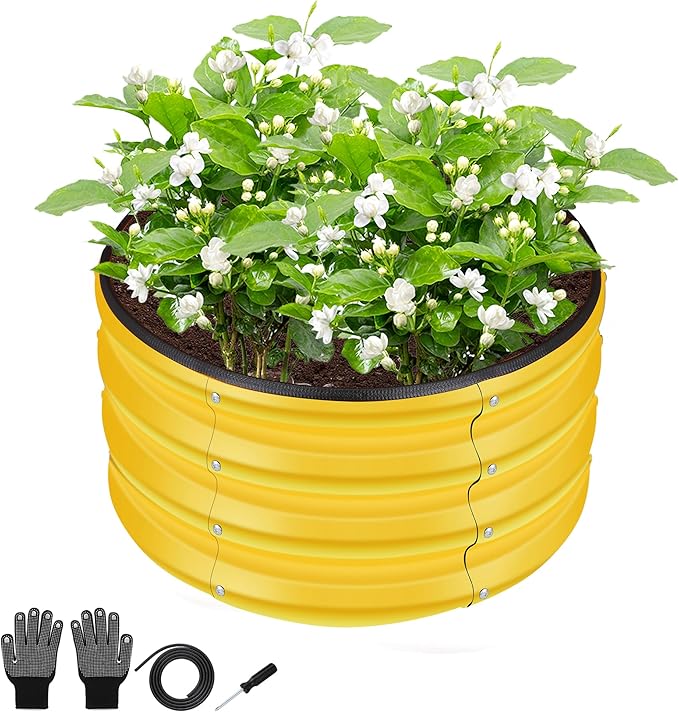ZXZYHFTY Round Galvanized Raised Garden Bed kit,Yellow Outdoor Garden Raised Planter Box, Round Large Metal Raised Garden Beds for Vegetable 2 * 2 * 1ft 1 Pack