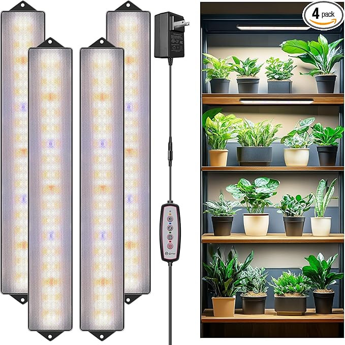 wolezek Grow Light Strips for Indoor Plants, 420 LEDs Full Spectrum Plant Light for Indoor Growing with Upgared 4/8/12/16H Auto Timer, Grow Lamp Bar for Seedling Succulent, 13.8 Inches, 4 Pack