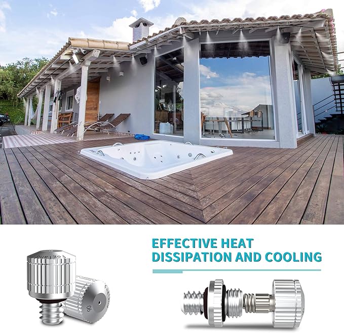 Fogland Misting Nozzles for Cooling System:20pcs Clogging-Prevent Cleanable Stainless Steel Mist Nozzles 0.024" Orifice 10/24 UNC for Patio Garden Trampoline