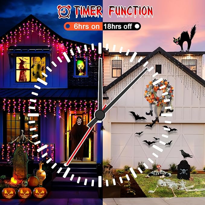 Hezbjiti 400LED Halloween Lights Purple Orange Icicle Lights 32.8FT Halloween String Lights Outdoor Decoration 8 Modes 75 Drops Fairy Lights for Eaves Party Yard Garden Halloween Decor