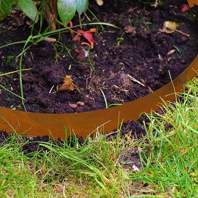 Co rten Steel Landscape Edging 10 Inch Tall 6 Packs, Pre-Rusted Metal Garden Edging with 6 Clips and a Pair of Gloves, Steel Edging for Landscaping, Garden