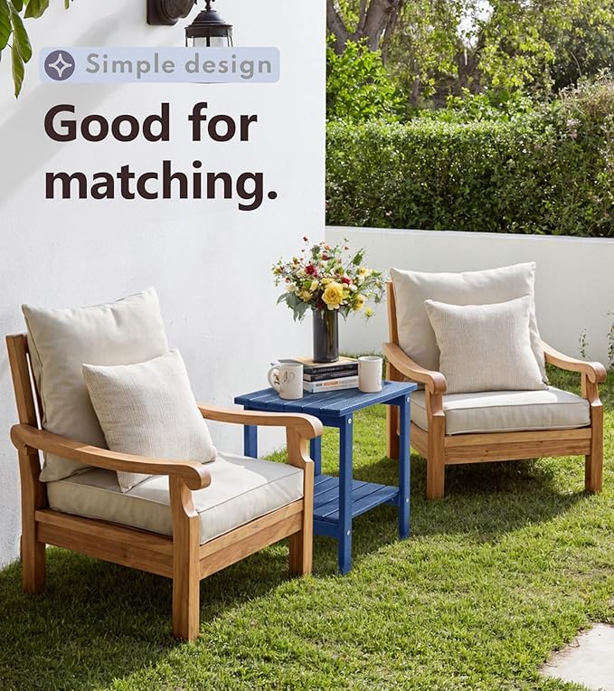 PASAMIC 2-Tier Adirondack Square Side Table, 17" HDPE Outdoor Side Tables, Weather Resistant End Table for Patio, Backyard, Pool, Indoor Companion, Beach, Easy Maintenance (Navy Blue)