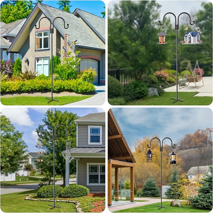 Shepherd Hooks for Outdoor, 2 Pack 95 Inch Bird Feeder Pole with 5 Prongs Base for Hanging Lantern, Hummingbird Feeder, Lightweight Plant, Shepherds Hook for Bird Feeders for Outside
