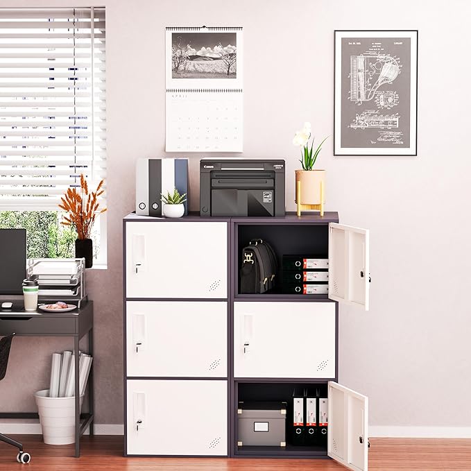3 Door Vertical Stackable Storage Cabinet with Lock,Anti-Failing Device, Metal Lcoker,Organizer for Office, Home, Gym, School,Employee,Kids. (Grey)