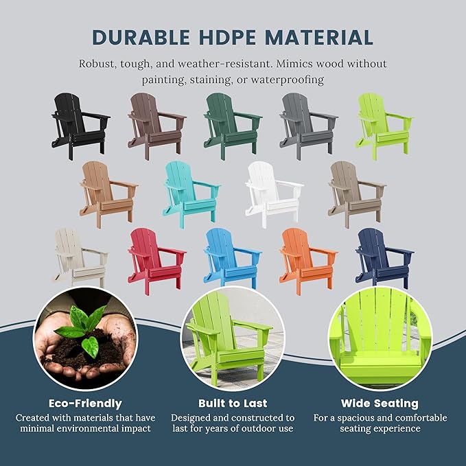 Westin Outdoors Laguna WO Home Furniture Adirondack Chair 2 PCS Set Outdoor Folding Patio Chair for Bon Fire Pit Garden Lawn Backyard Lounging Relaxing (Lime Green)