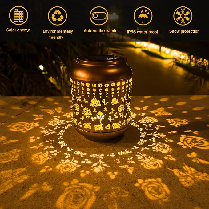 Solar Lanterns Outdoor, Waterproof Hanging Solar Lantern Garden Decor, Solar Lights for Backyard Porch Patio Table Yard Balcony Lawn Pathway, Rose Gifts for Women Grandma Mom