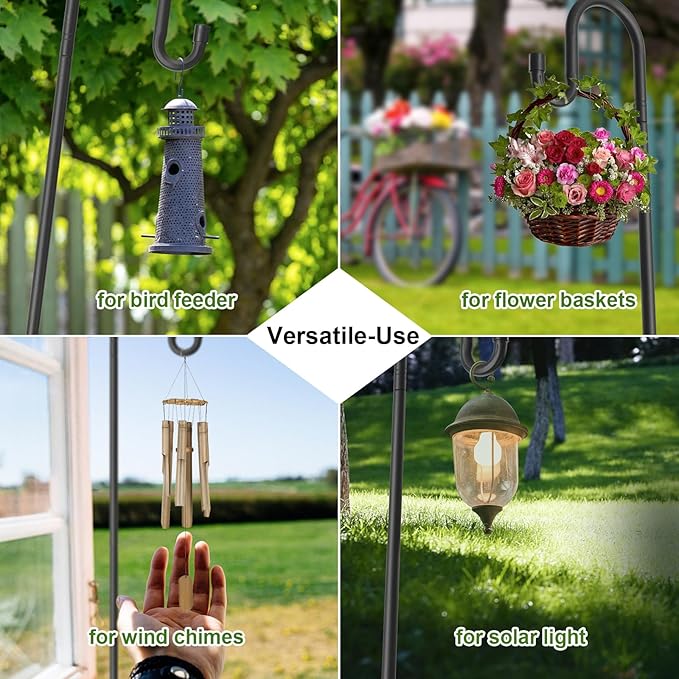Bird Feeder Pole with Shepherds Hook - Heavy Duty Hummingbird Feeder Stand with 5 Prong,78" Adjustable Rustproof Garden Hooks Outdoor for Hanging Birdfeeder,Wind Chimes,Lanterns,Solar Lights,Black