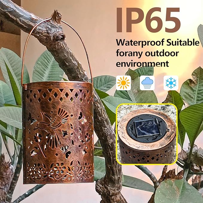 Solar Lanterns Outdoor Waterproof Hummingbird Garden Decor Birthday Gifts for Women Mom Grandma Hanging Solar Lights Lantern Metal Decoration Outside for Yard, Patio, Backyard, Porch
