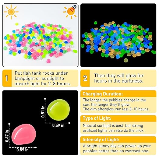 Glow in The Dark Rocks Outdoor Garden Pebbles Stones, 2.2Lbs Fish Tank Glow Rocks Resin Glowing Pebbles for Garden/Aquarium/Planter/Walkway/Driveway,Multi