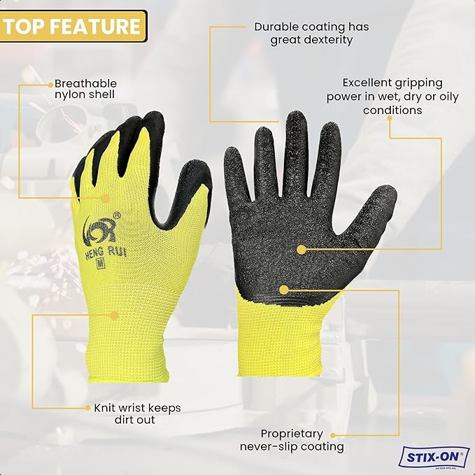 10 OR 20 Pairs Work Gloves–Heavy Duty Rubber Coated Safety Work Gloves–Multipurpose Gloves