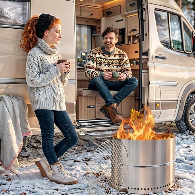 HGD 19.8 Inch Smokeless Firepit with Grill, Portable Wood Burning Fire Pit for Camping & Backyard, Stainless Steel Outdoor Fireplace with Travel Bag, Easy Setup & Compact Storage - Foldable Design