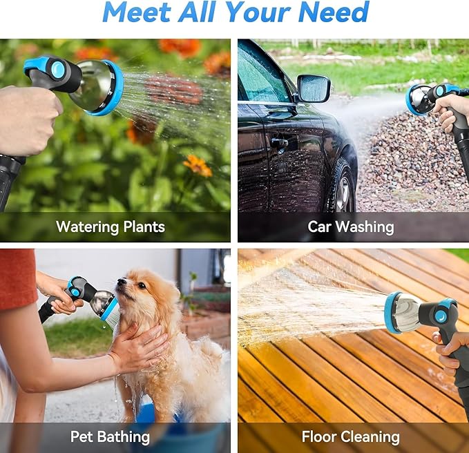 Retractable Garden Hose Reel - 100 ft x 5/8 in Heavy Duty Wall Mount with Auto Rewind, Any Length Lock, 180° Swivel Bracket & 10-Pattern Nozzle (White & Grey)