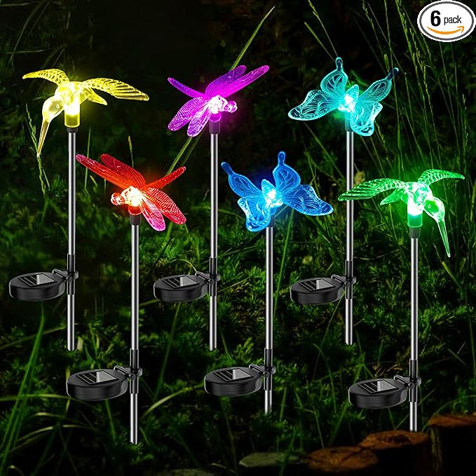 Anordsem Solar Lights Outdoor Decorations: Garden Stake Light Waterproof for Yard Decor Outside - LED Dragonfly Hummingbird Butterfly Lamp for Patio Pathway Home