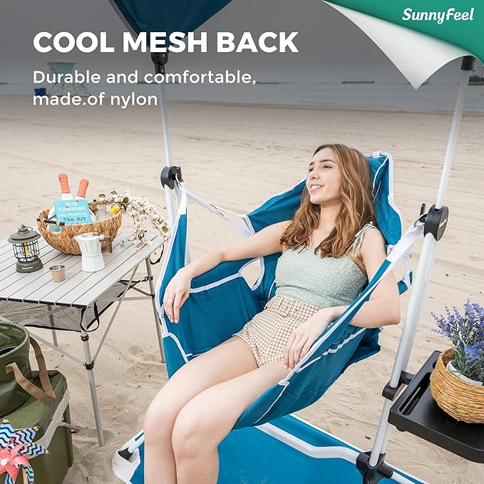 SUNNYFEEL Hammock Camping Chair, Oversized Swinging Camping Chair, Portable Hammock Chairs with Cup Holder, Beach Mat, MAX 300lbs Heavy Duty for Outdoor Travel Lawn Backyard Beach (Blue)