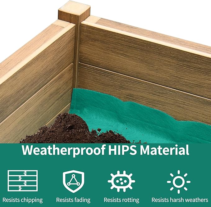 YITAHOME Outdoor Raised Garden Bed, 48x18x30 Inch HIPS Poly-Wood Weather-Resistant Elevated Planter Box with Legs for Vegetable Flower, Brown