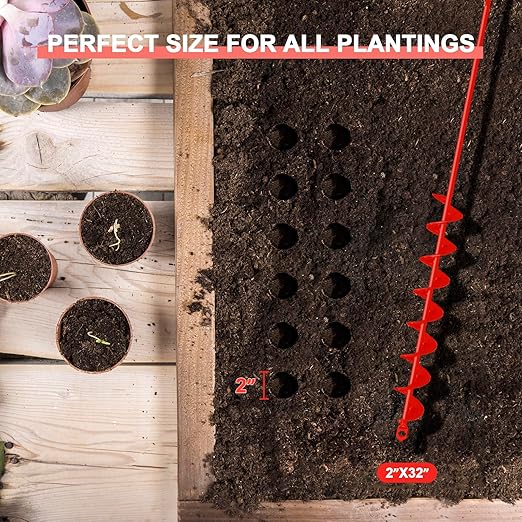 SYITCUN Auger Drill Bit for Planting - 2" X 32" Upgraded Heavy-Duty Garden Auger Spiral Drill Bit - Bulb Planter Tool & Auger Post Hole Digger - 3/8" Hex Drive Drill