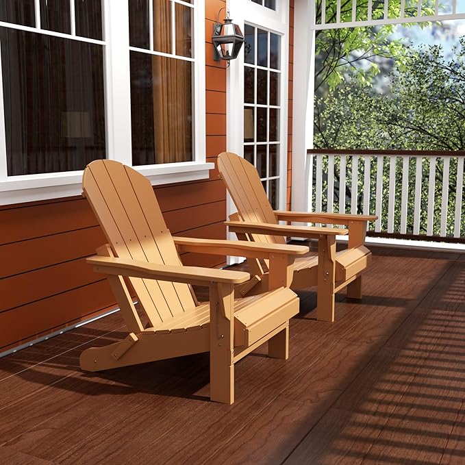 Westin Outdoors Laguna WO Home Furniture Adirondack Chair 2 PCS Set Outdoor Folding Patio Chair for Bon Fire Pit Garden Lawn Backyard Lounging Relaxing (Teak)