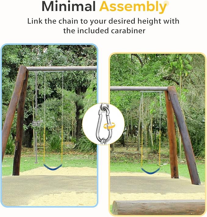 Decorlife Outdoor Swings Seats with 66" Rust-Resistant Heavy Duty Chain, Playground Swing Set Accessories Replacement Anti-Slip Seats, Backyard Swing Support 330lb for Kids or Adults (Blue)