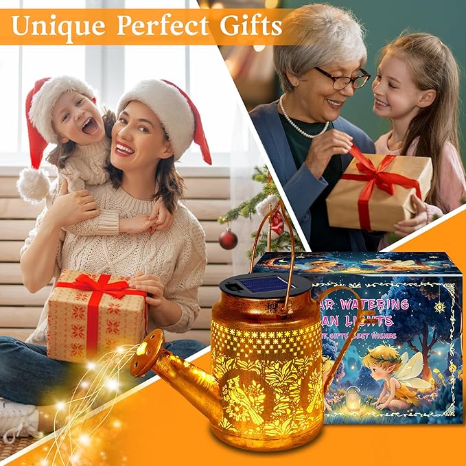 Solar Lights Outdoor Garden Decor, Cardinals Hanging Waterproof Watering Can Lights Outside Decorations for Yard Front Porch Patio Backyard Gift for Mom Grandma Women Birthday （with Shepherd Hook）