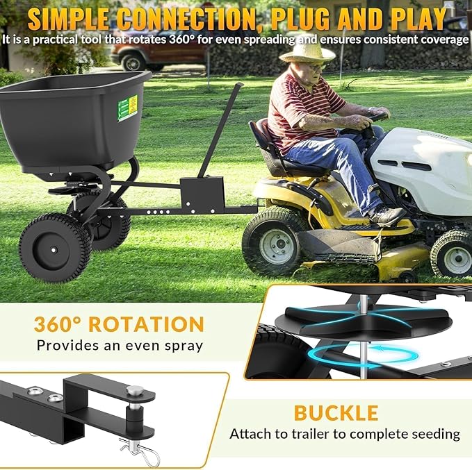 Tow Behind Broadcast Spreader, 200 LB Capacity,Fertilizer Spreader Holds up to 550 lbs with 13" Pneumatic Tires and Adjustable Flow Control Lever,for Fertilizer, Grass Seed, Salt, Ice Melt, Lawn