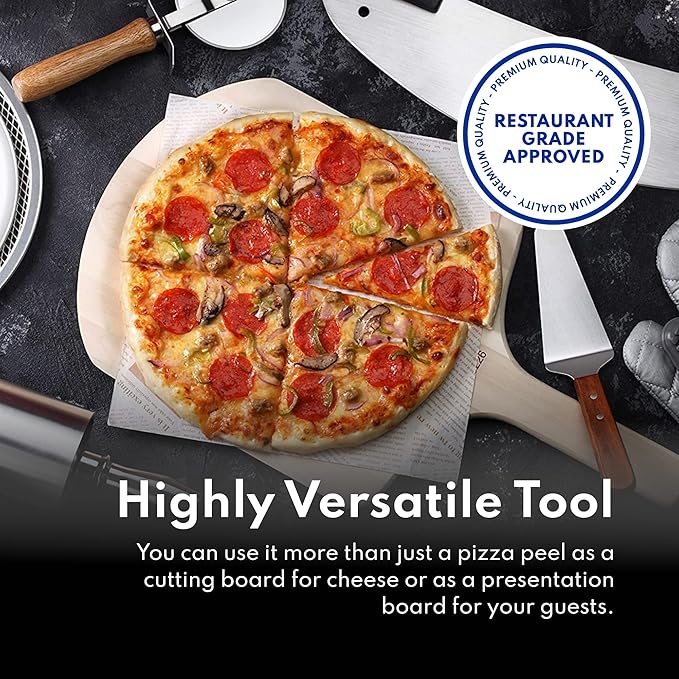 New Star Foodservice 50332 Restaurant-Grade Wooden Pizza Peel, 18" L x 16" W Plate, with 8" L Wooden Handle, 26" Overall Length