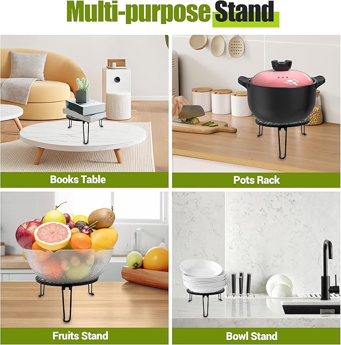 3 Pack Metal Plant Stand Indoor Outdoor, Heavy Duty Flower Pot Stands for Multiple Plants, Black Iron Plant Holder for Planters, Round Plant Shelf for Patio Garden Balcony Living Room