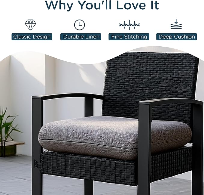 Codi Patio Chair Cushions 19x19 Inch, Waterproof Seat Cushion for Outdoor Furniture with Textured Fabric, Handles & Adjustable Straps, Fade Resistant - Set of 2, Grey