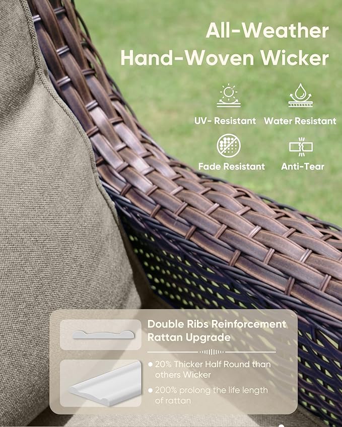 HUMMUH High Back Outdoor Swivel Rocker Patio Chairs Set of 2, with 5-Inch Thick Cushions and Side Table,All-Weather Patio Furniture for Porch,Poolside, Deck, and Yard