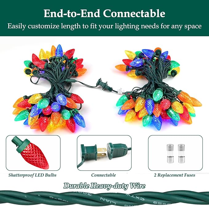 C9 LED Christmas Lights, 67FT 100 Bulbs Outdoor Christmas Decorations for House Waterproof String Lights Extendable Green Wire Fairy Lights for Patio Xmas Garden Party Wedding Indoor Multicolor