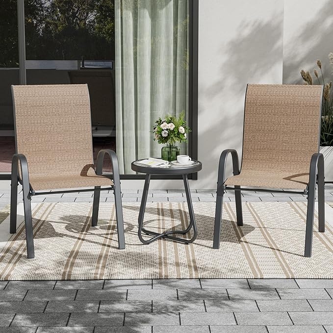 UDPATIO Patio Chairs Set of 2, Stackable Outdoor Dining Chairs with High Back, Breathable Textilene Fabric Outdoor Chair All Weather, 350LBS Capacity for Garden, Backyard (Brown)