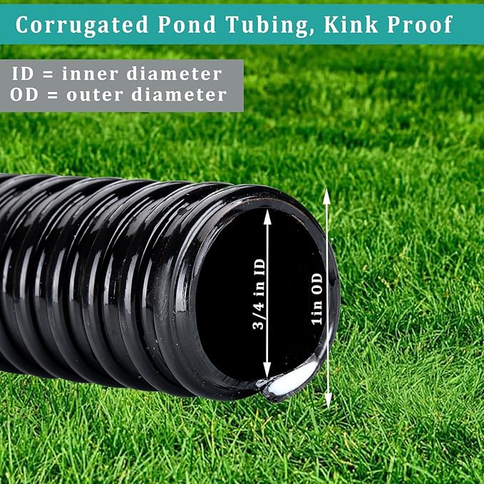 Pond Hose ID 3/4” × 50ft Black Corrugated Flexible Reinforced PVC Hose Vinyl Tubing for Pond Pump Fountain Garden Waterfall, Non-toxic & Kinkproof, with 2 clamps