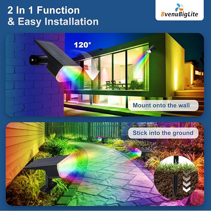 Solar Lights Outdoor Waterproof: IP65 Led Spot Light Decorations for Garden - Multicolor RGB Solar Powered for Yard - Dust to Dawn Uplighting Landscape Pathway Drive Patios 2PC