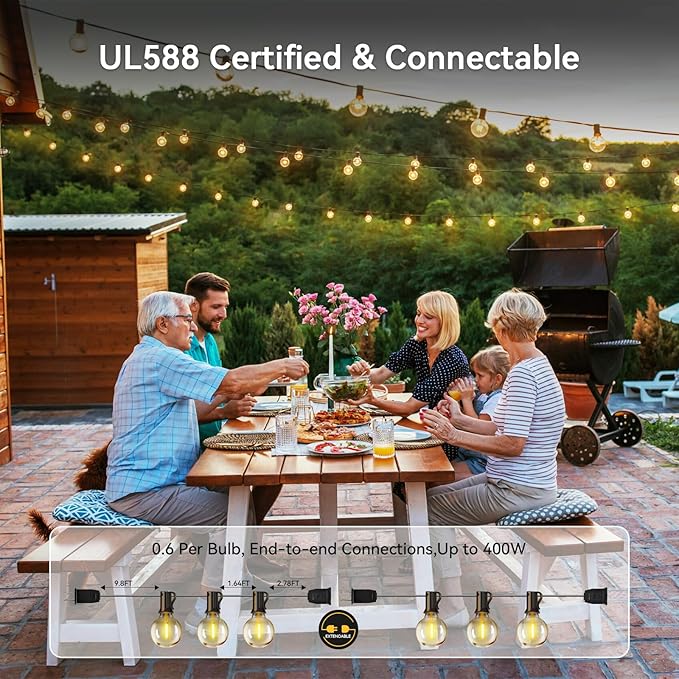 XURISEN Outdoor String Lights, 33FT LED Patio Lights for Outside 15 Shatterproof G40 Globe Bulbs UL Listed IP65 Waterproof Hanging Lighting for Backyard Balcony Bistro Party Decor